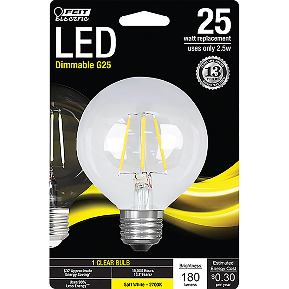 Feit Electric - BPG2525/927CAFR - G25 E26 (Medium) LED Bulb Soft White 25 W 1 pk