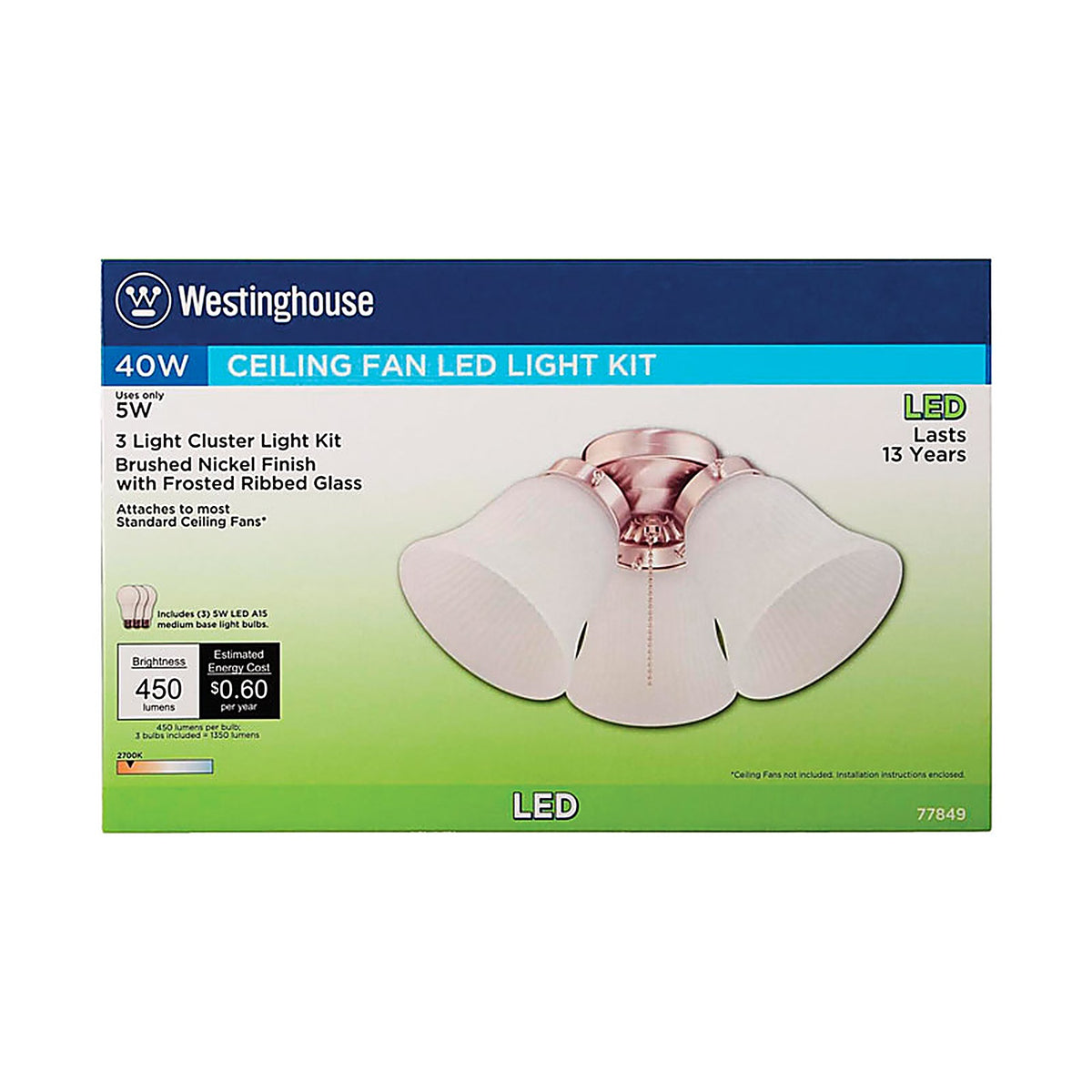 Westinghouse - 77849 - Brushed Nickel Brown Cluster Ceiling Fan Light Kit