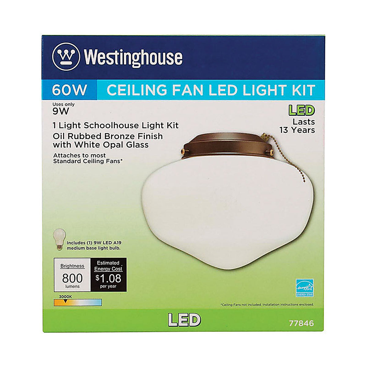 Westinghouse - 77846 - Oil Rubbed Bronze White Schoolhouse Ceiling Fan Light Kit