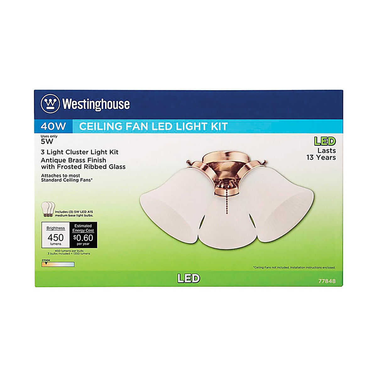 Westinghouse - 77848 - Antique Brass White Cluster Ceiling Fan Light Kit