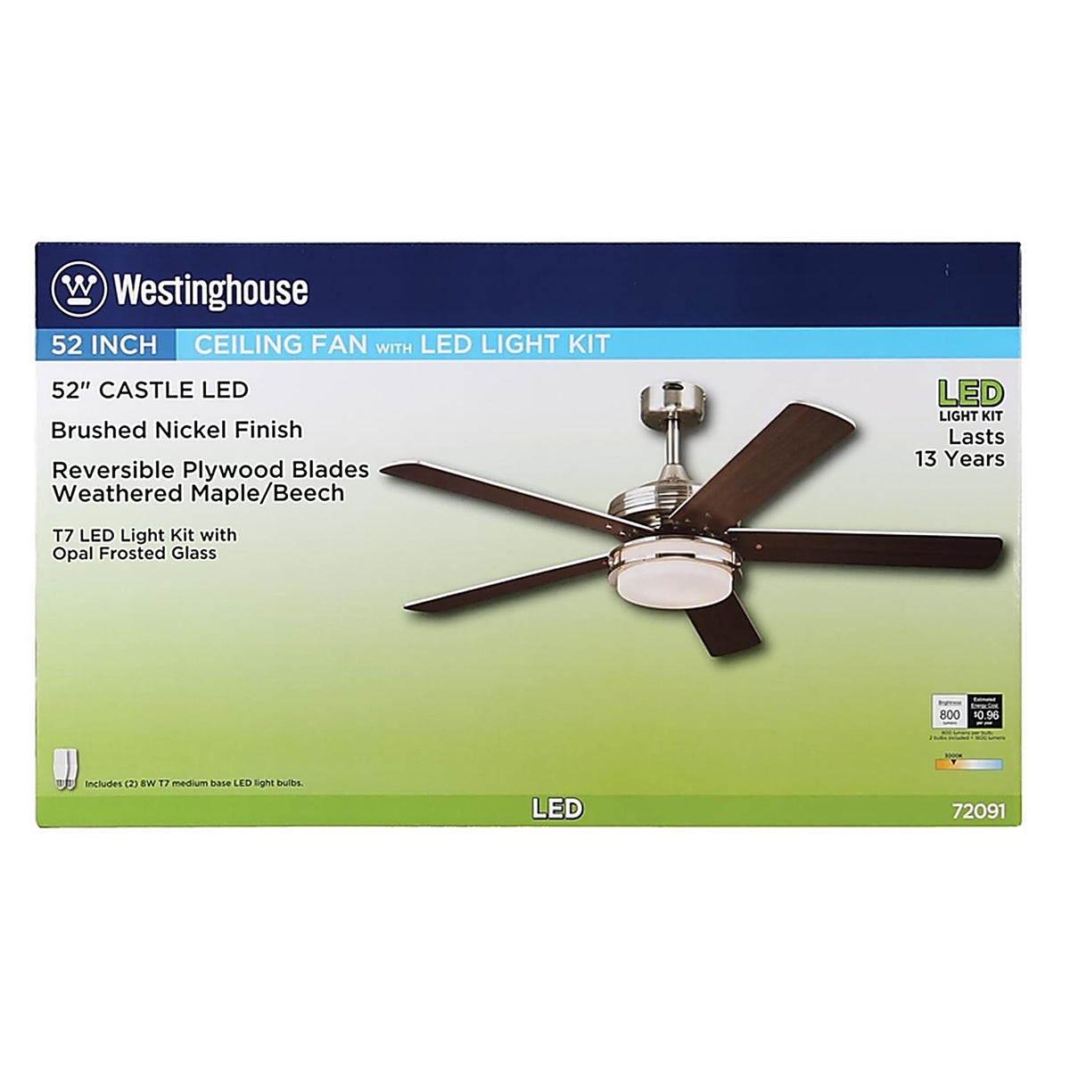 Westinghouse - 72091 - Castle 52 in. Brushed Nickel Brown LED Indoor Ceiling Fan