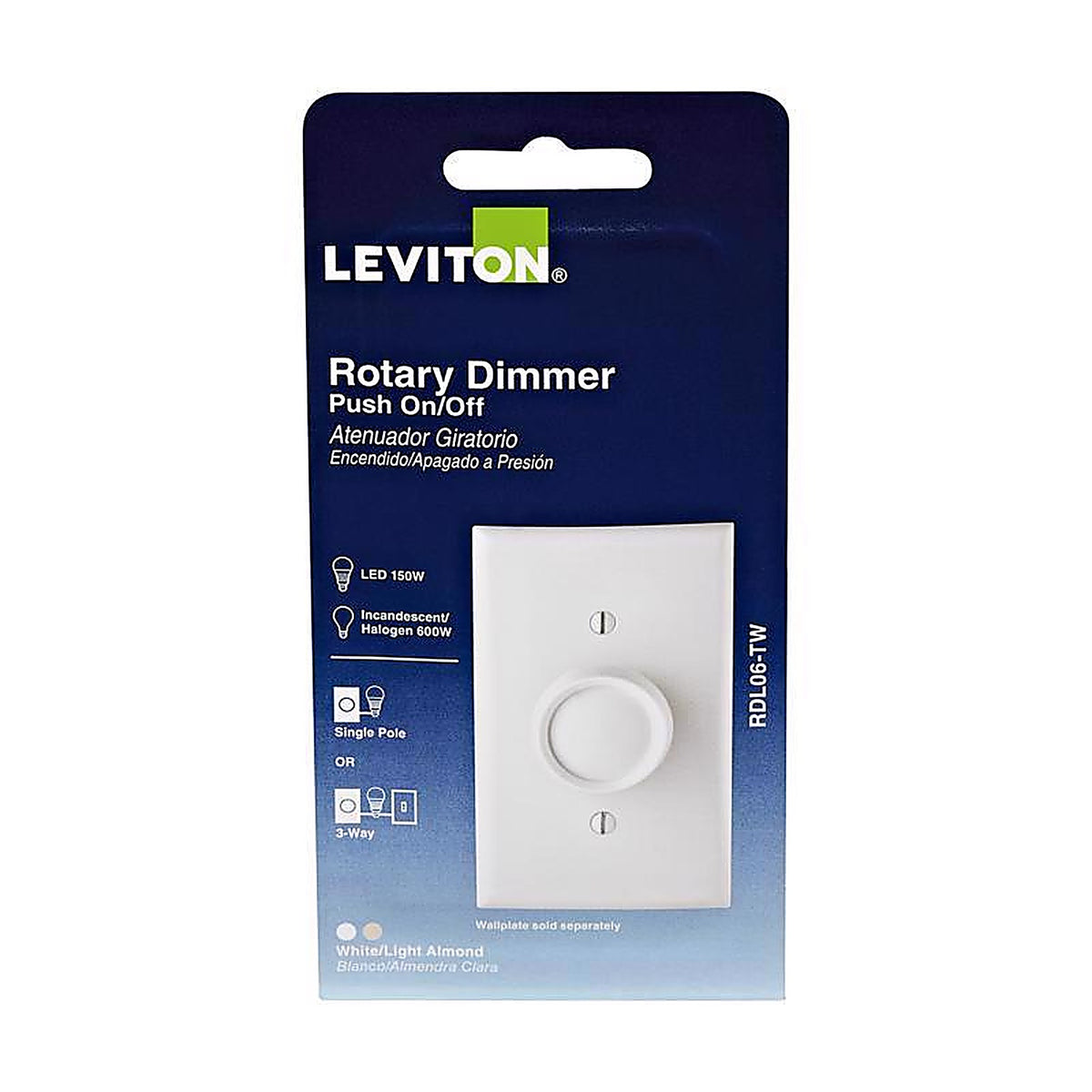 Leviton - RDL06-TW - Trimatron Light Almond & White 600 watt Rotary Dimmer Knob