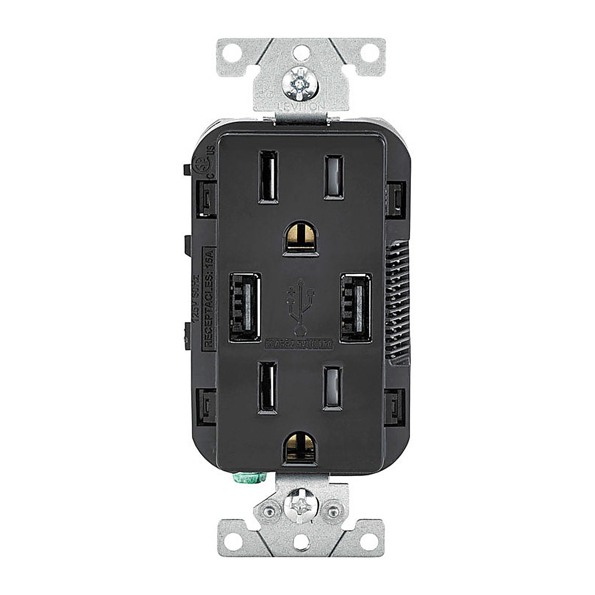 Leviton - T5632-E - Decora 15 amps 125 volt Black Outlet and USB Charger 5-15R