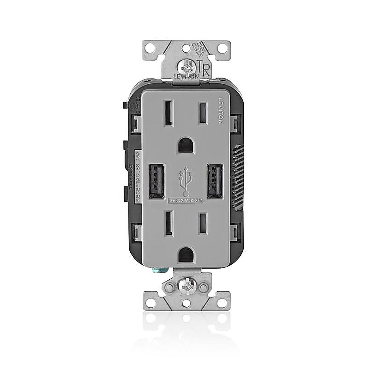 Leviton - T5632-GY - Decora 15 amps 125 volt Gray Outlet and USB Charger 5-15R