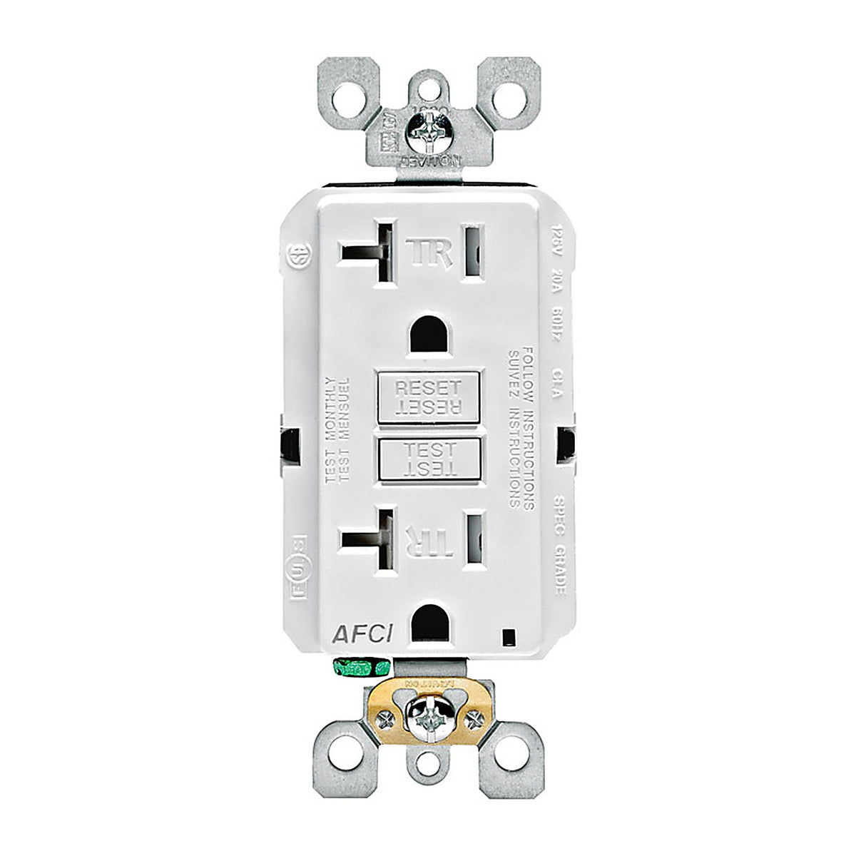 Leviton - AFTR2-W - Decora 20 amps 125 volt White AFCI Outlet 5-20R