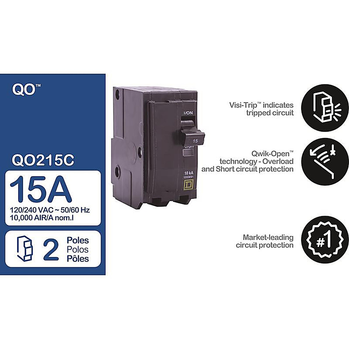 Square D - QO215C - QO 15 amps Standard 2-Pole Circuit Breaker