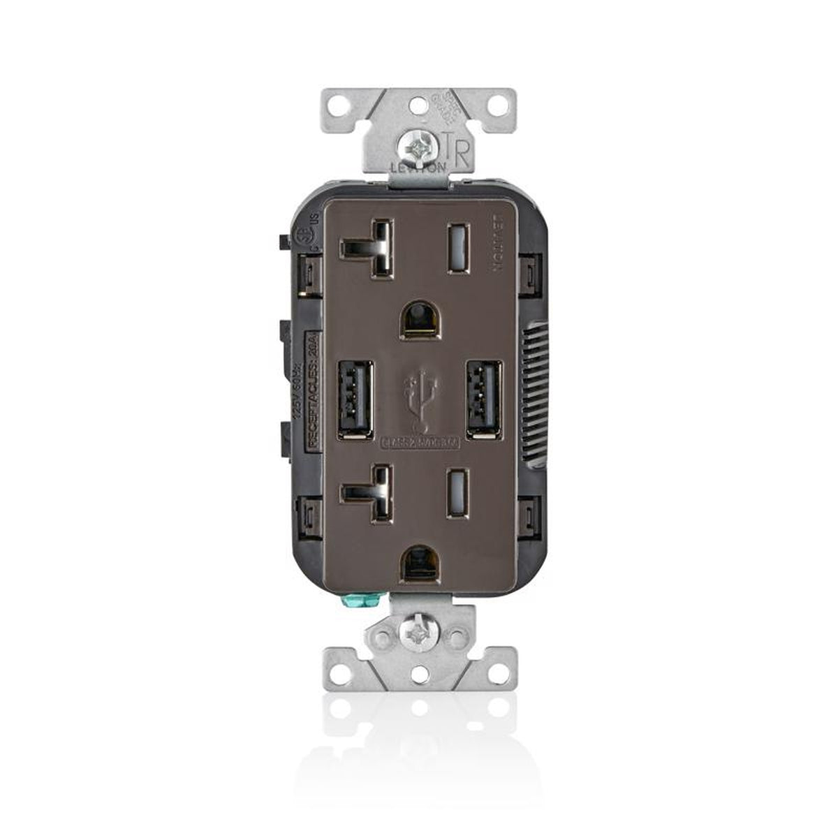 Leviton - T5832-B - Decora 20 amps 125 volt Brown Outlet and USB Charger 5-20R - 1/Pack