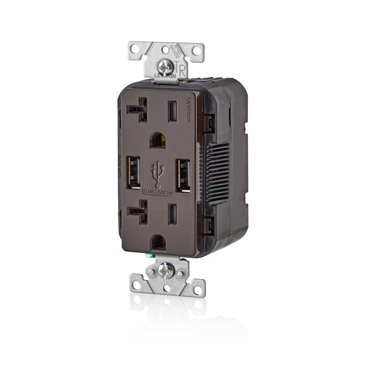 Leviton - T5832-B - Decora 20 amps 125 volt Brown Outlet and USB Charger 5-20R - 1/Pack