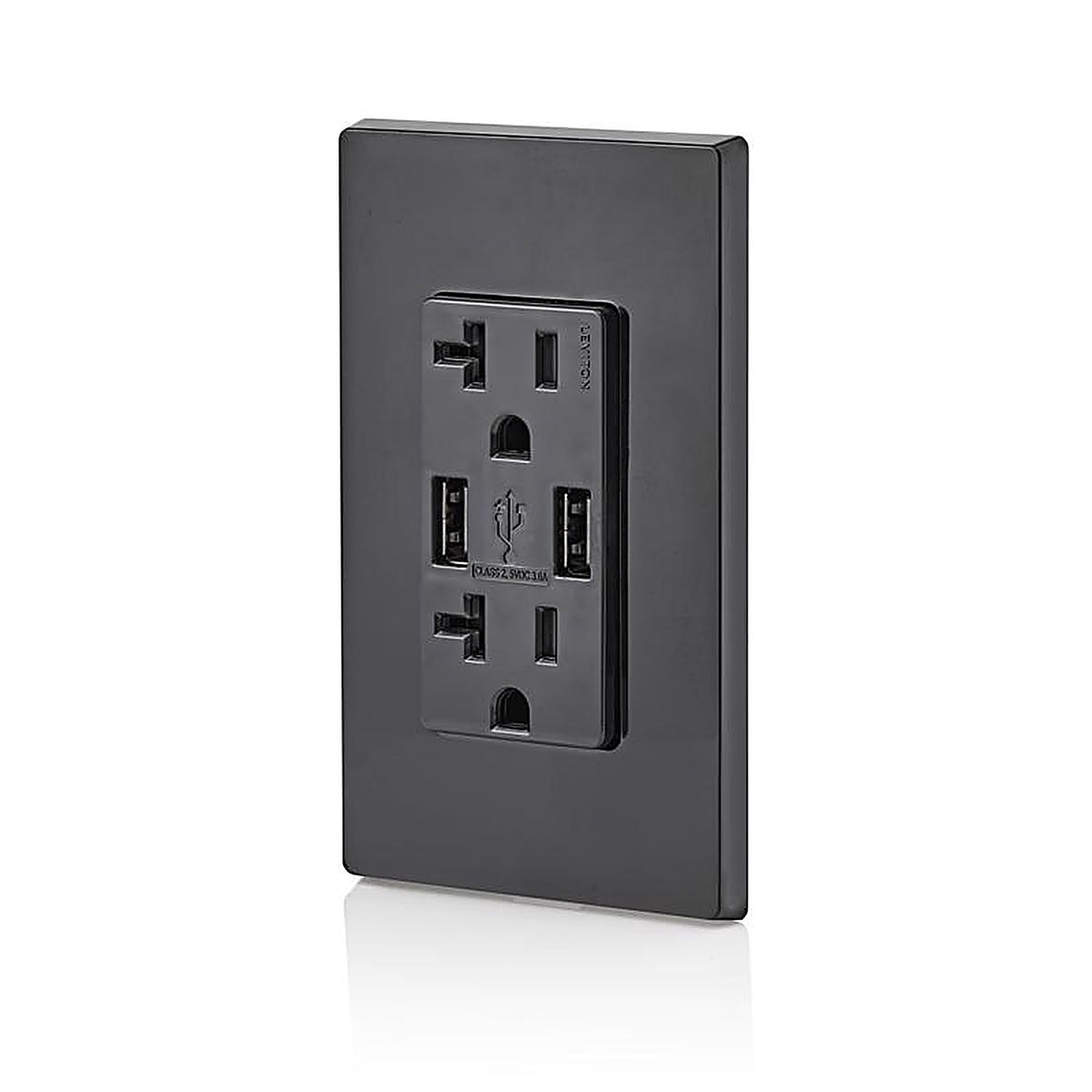 Leviton - T5832-E - Decora 20 amps 125 volt Black Outlet and USB Charger 5-20R - 1/Pack
