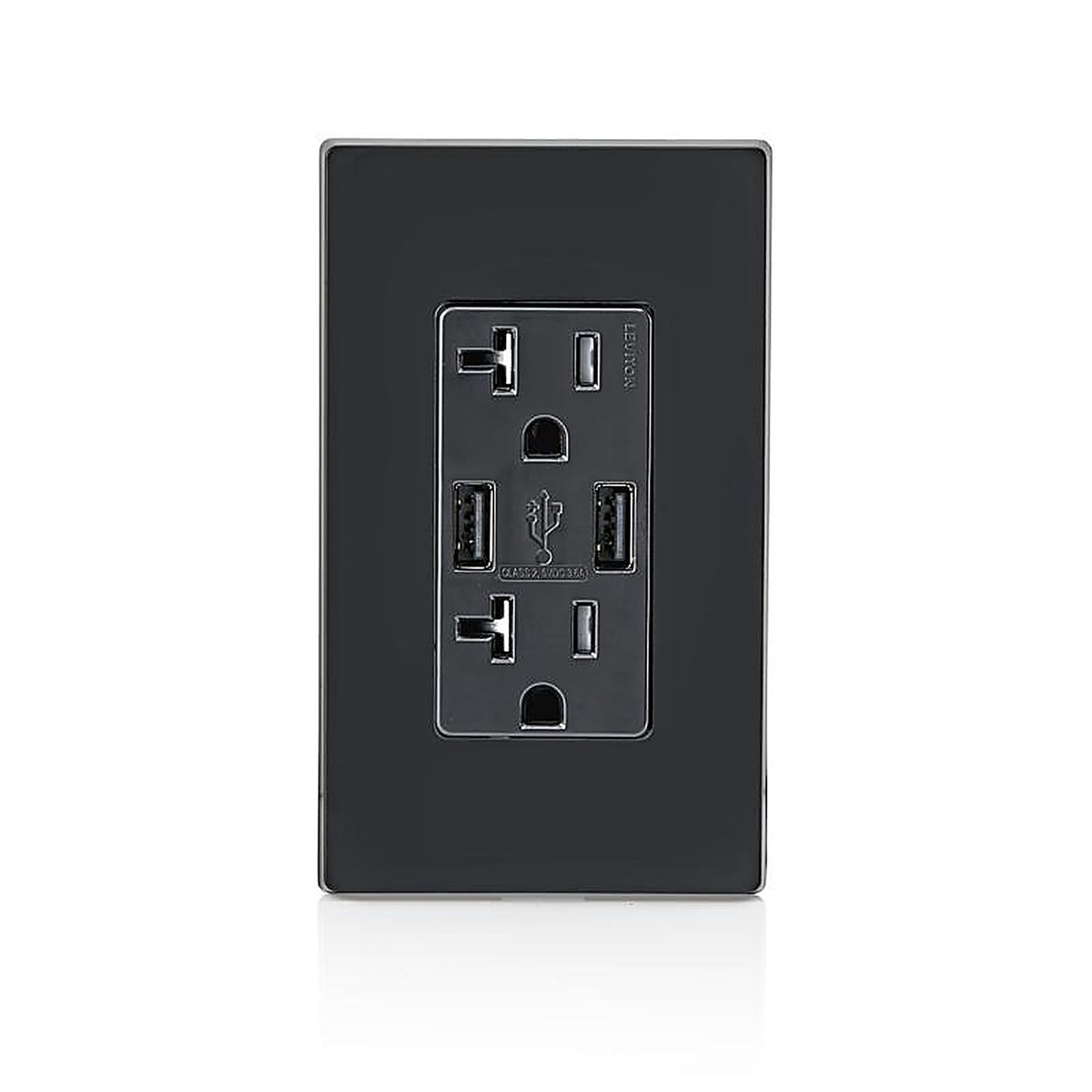 Leviton - T5832-E - Decora 20 amps 125 volt Black Outlet and USB Charger 5-20R - 1/Pack