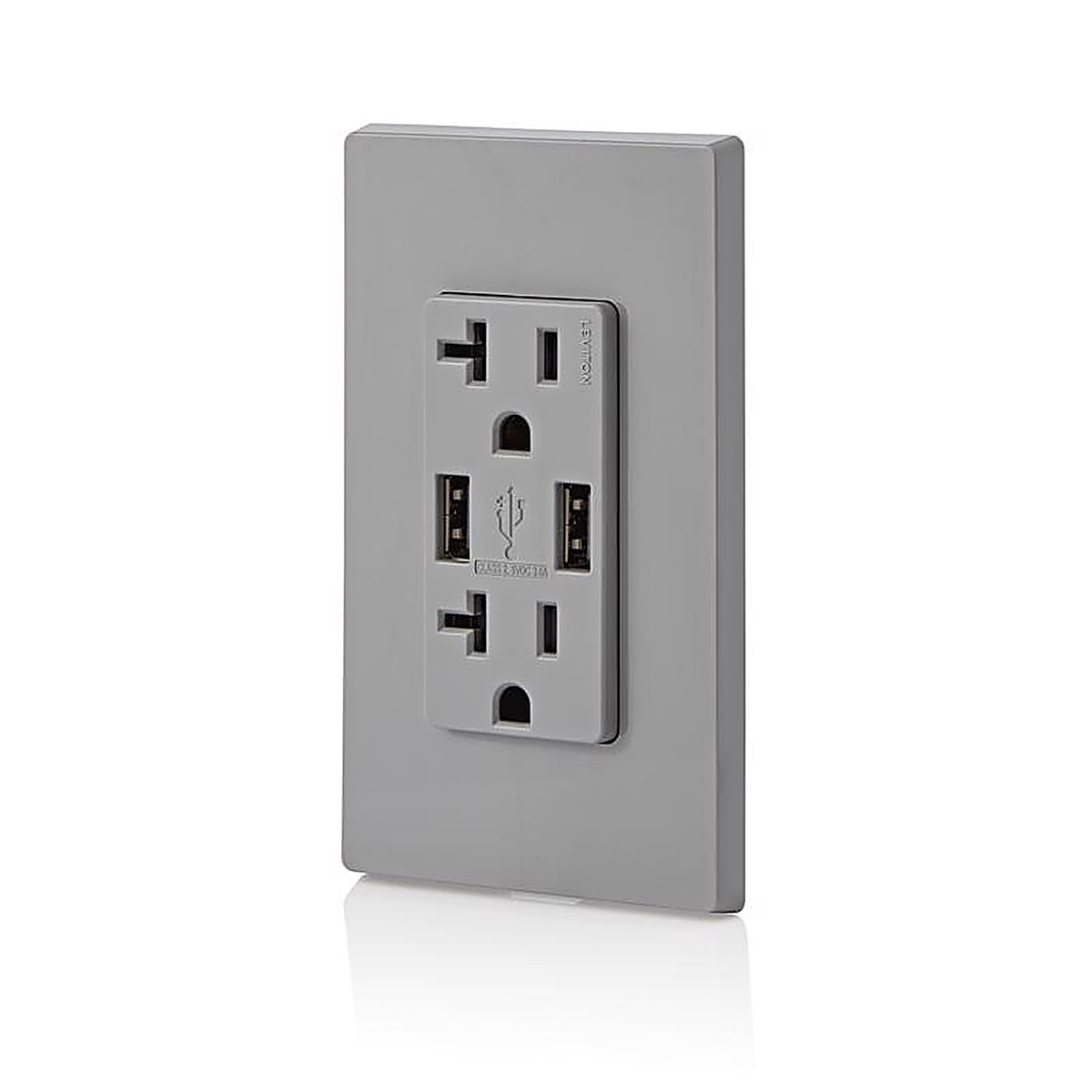 Leviton - T5832-GY - Decora 20 amps 125 volt Gray Outlet and USB Charger 5-20R - 1/Pack