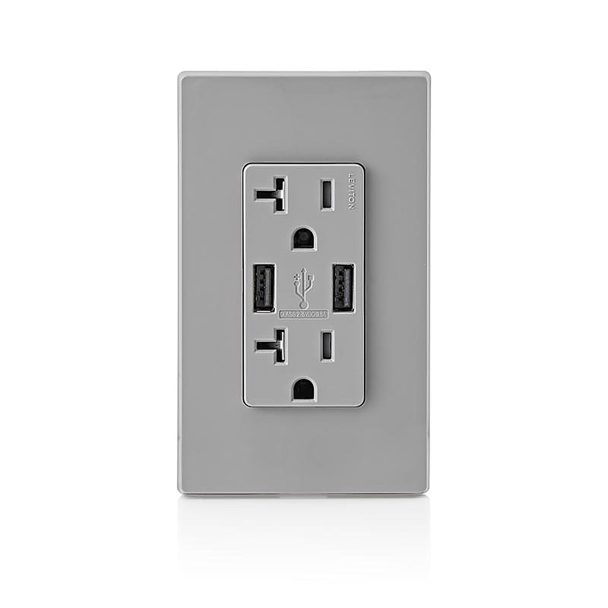 Leviton - T5832-GY - Decora 20 amps 125 volt Gray Outlet and USB Charger 5-20R - 1/Pack