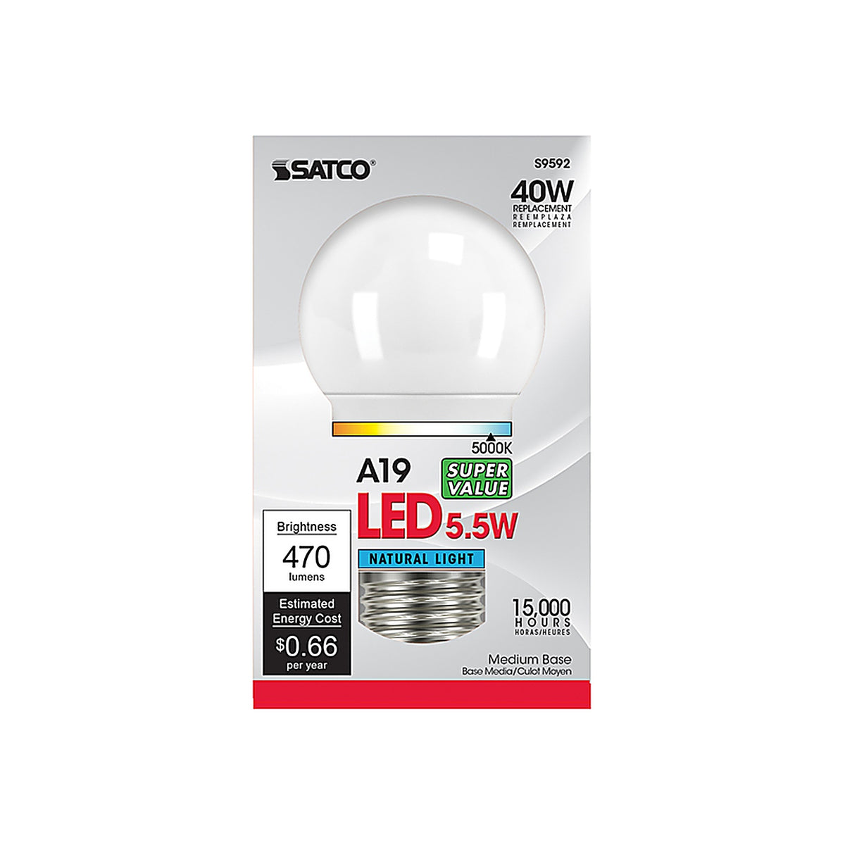 Satco - S9592 - A19 E26 (Medium) LED Bulb Natural Light 40 Watt Equivalence 1 pk