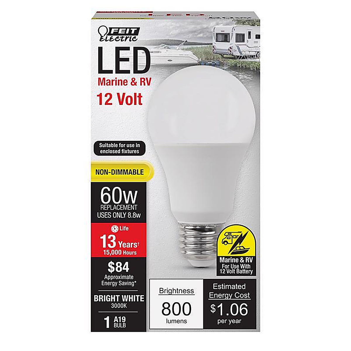 Feit Electric - BOM60930CALED12 - A19 E26 (Medium) LED Bulb Warm White 60 W 1 pk