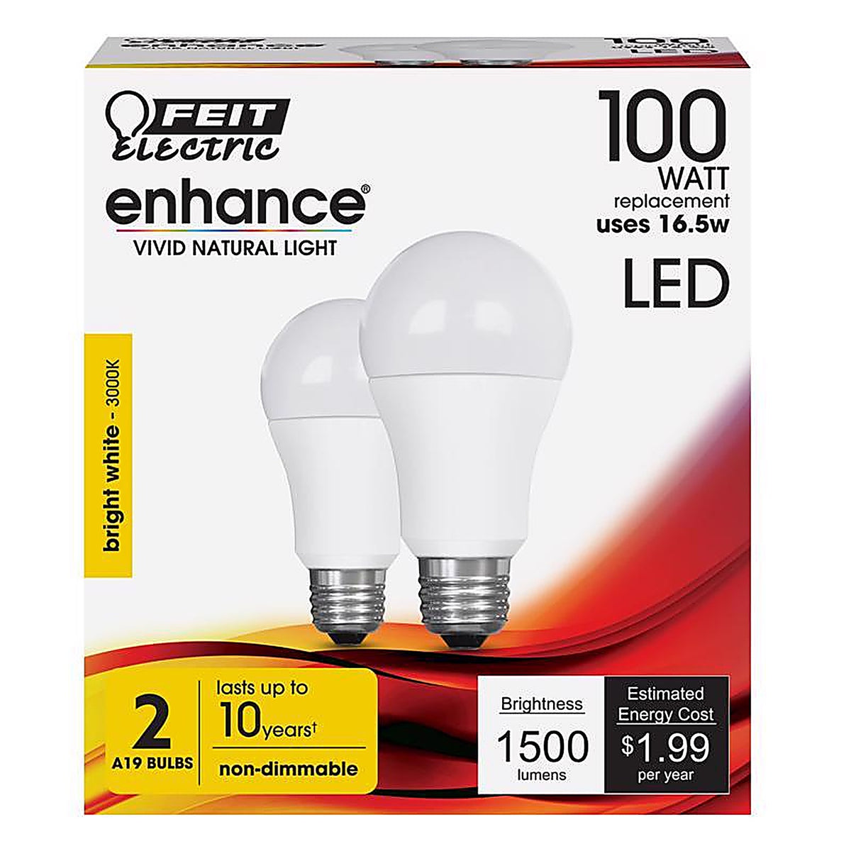 Feit Electric - OM100/930CA10K2 - Enhance A21 E26 (Medium) LED Bulb Bright White 100 W 2 pk