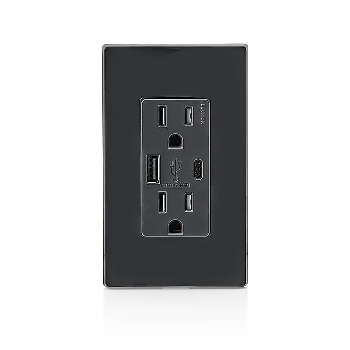 Leviton - T5633-E - Decora 15 amps 125 volt Black Outlet and USB Charger 5-15R - 1/Pack