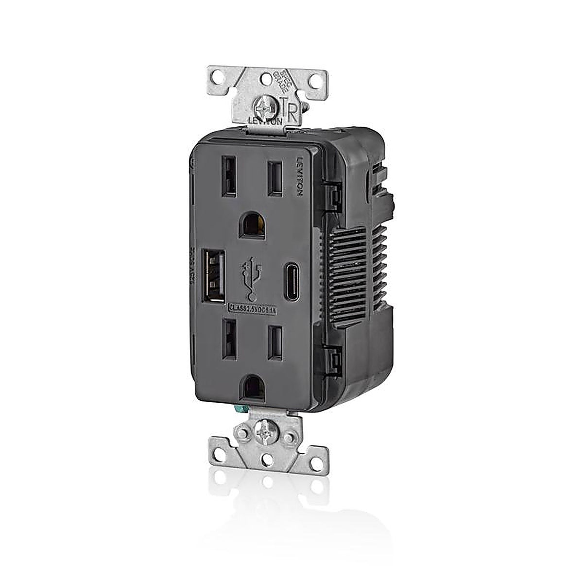 Leviton - T5633-E - Decora 15 amps 125 volt Black Outlet and USB Charger 5-15R - 1/Pack