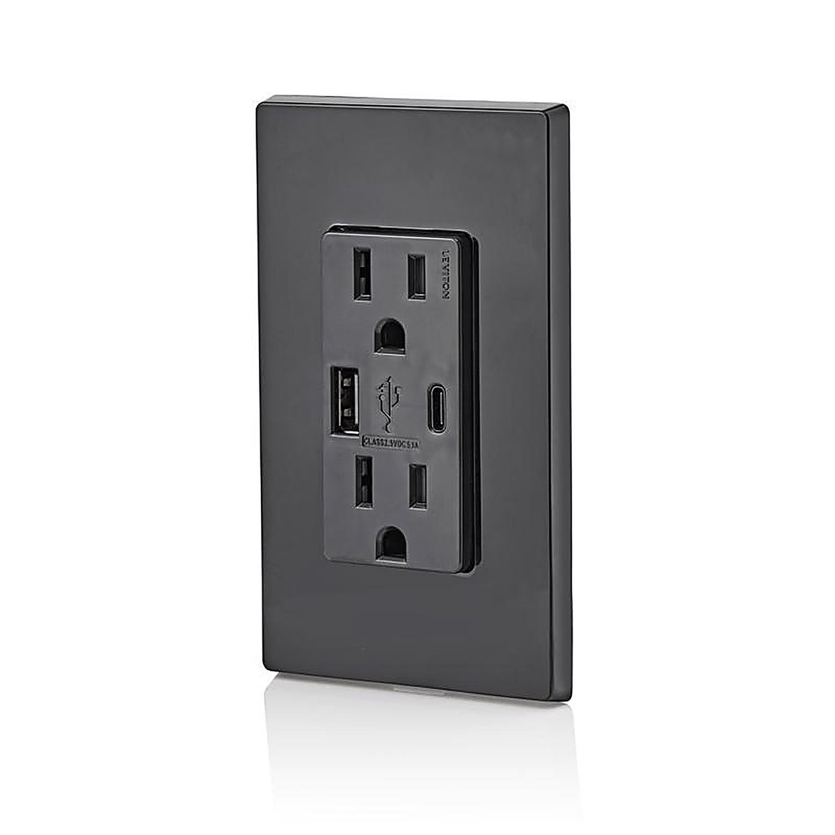 Leviton - T5633-E - Decora 15 amps 125 volt Black Outlet and USB Charger 5-15R - 1/Pack