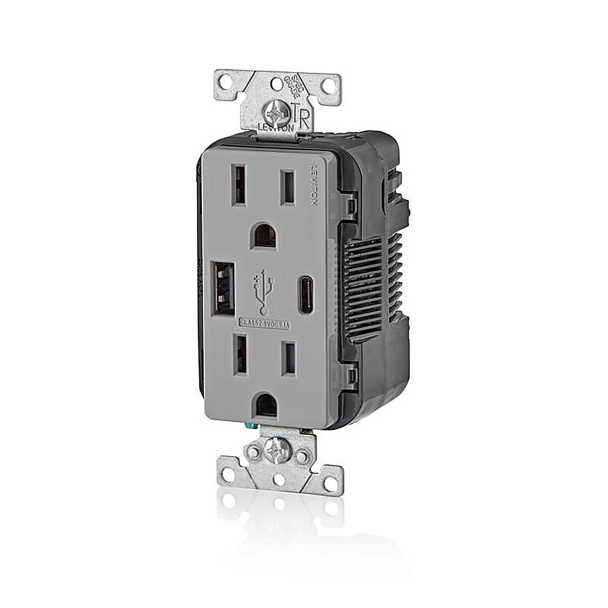 Leviton - T5633-GY - Decora 15 amps 125 volt Gray Outlet and USB Charger 5-15R - 1/Pack
