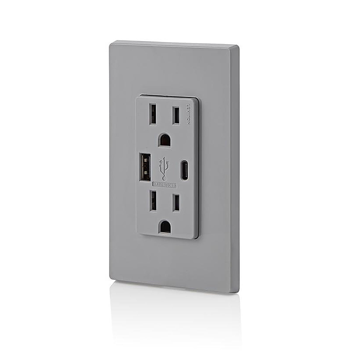 Leviton - T5633-GY - Decora 15 amps 125 volt Gray Outlet and USB Charger 5-15R - 1/Pack