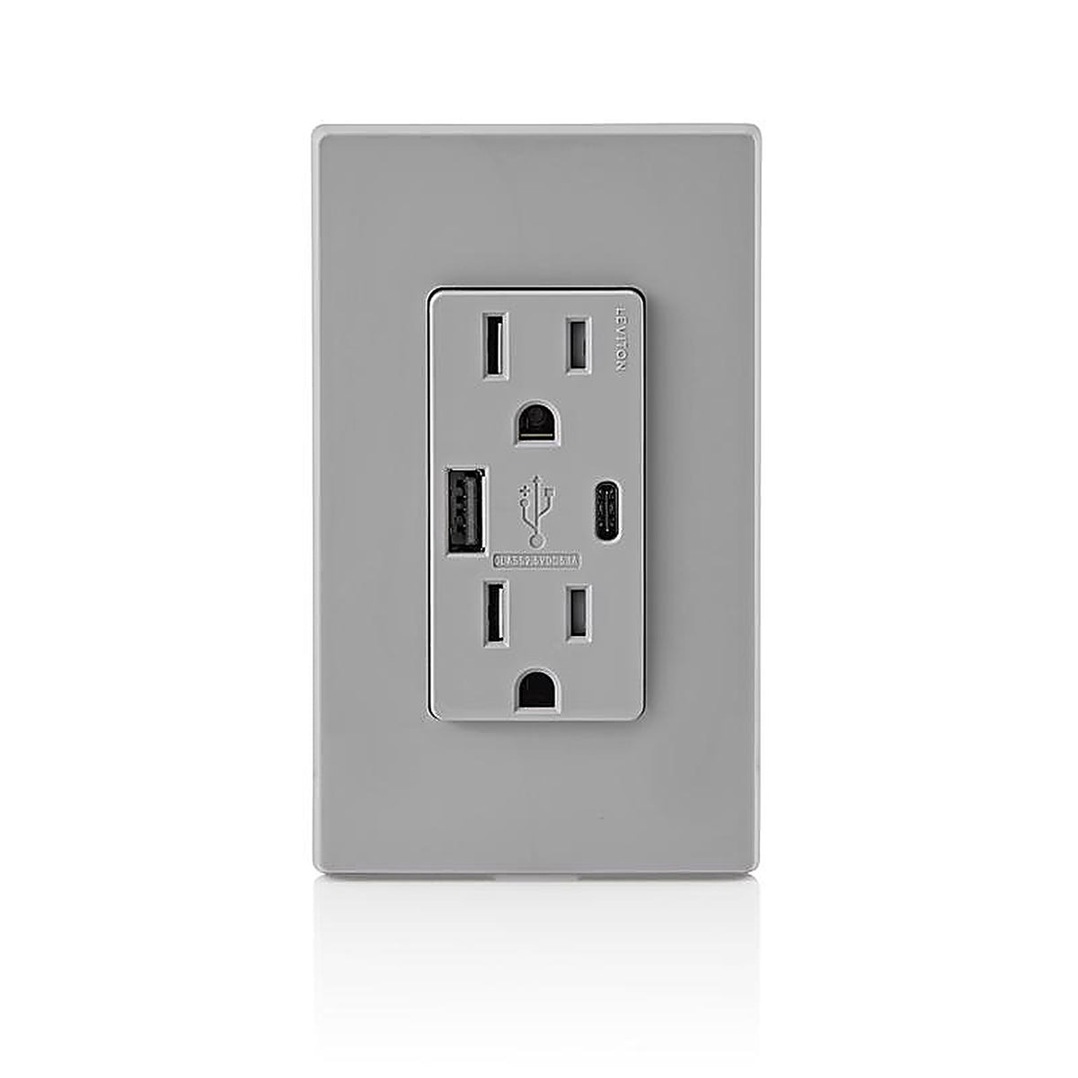 Leviton - T5633-GY - Decora 15 amps 125 volt Gray Outlet and USB Charger 5-15R - 1/Pack