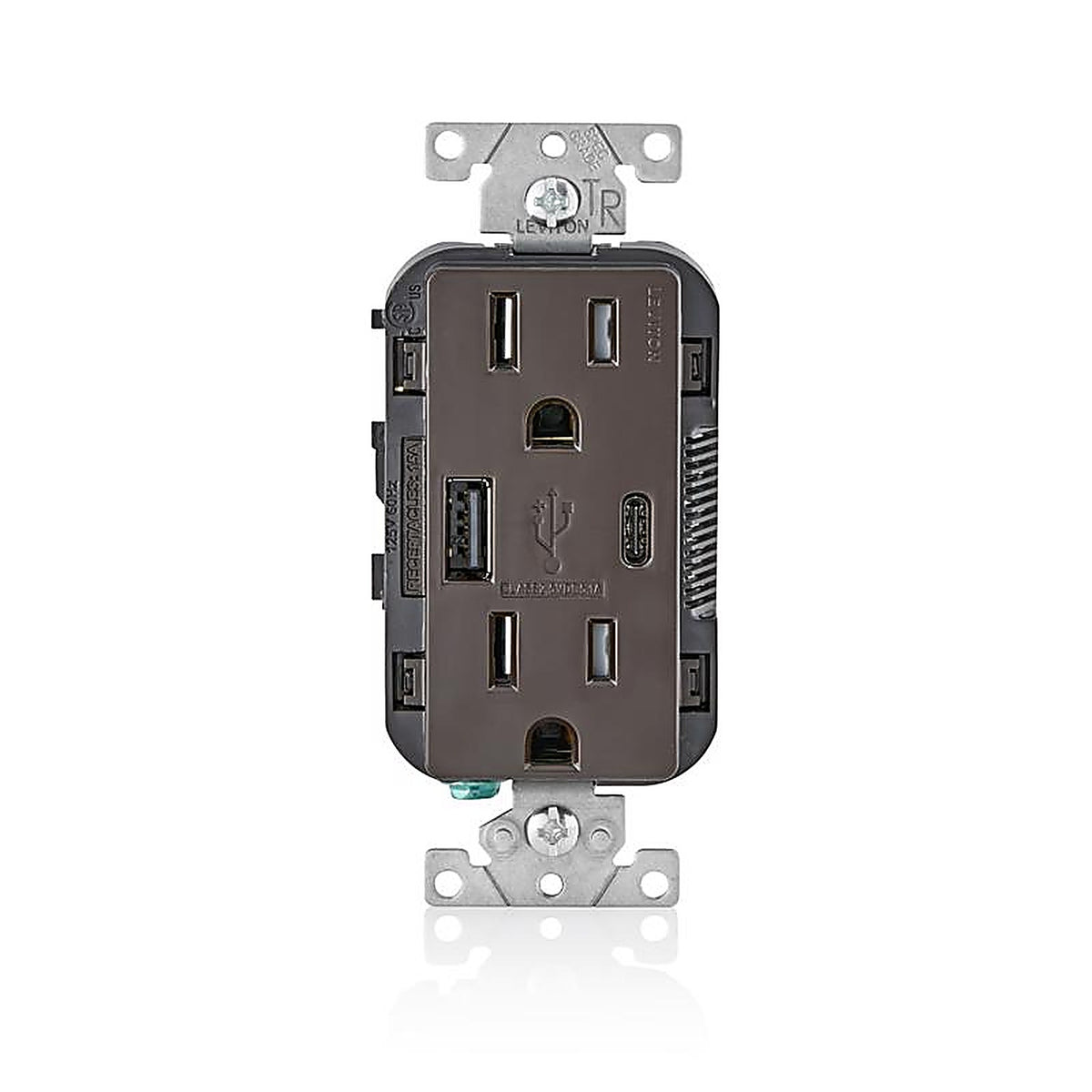 Leviton - T5633-B - Decora 15 amps 125 volt Brown Outlet and USB Charger 5-15R - 1/Pack