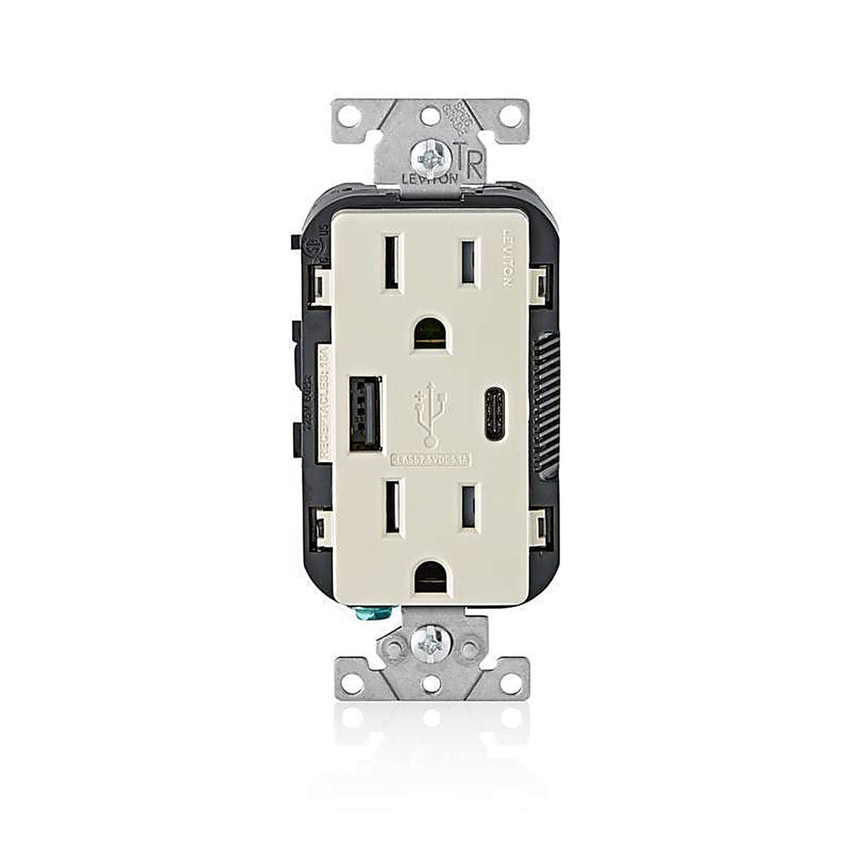 Leviton - T5633-T - Decora 15 amps 125 volt Light Almond Outlet and USB Charger 5-15R - 1/Pack
