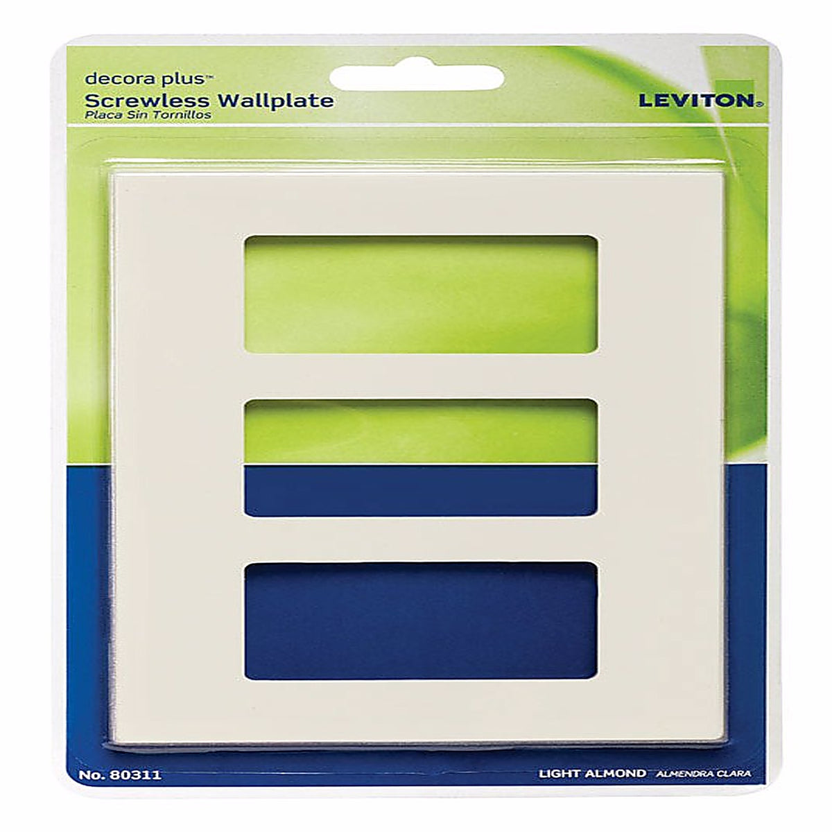 Leviton - 80311-T - Decora Plus Almond 3 gang Polycarbonate Rocker Screwless Wall Plate 1 each