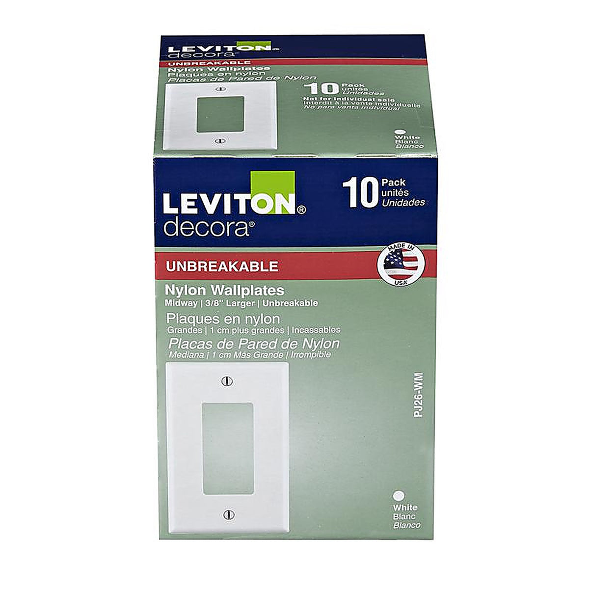 Leviton - PJ26-WM - Decora White 1 gang Thermoplastic Nylon Rocker Wall Plate - 10/Pack