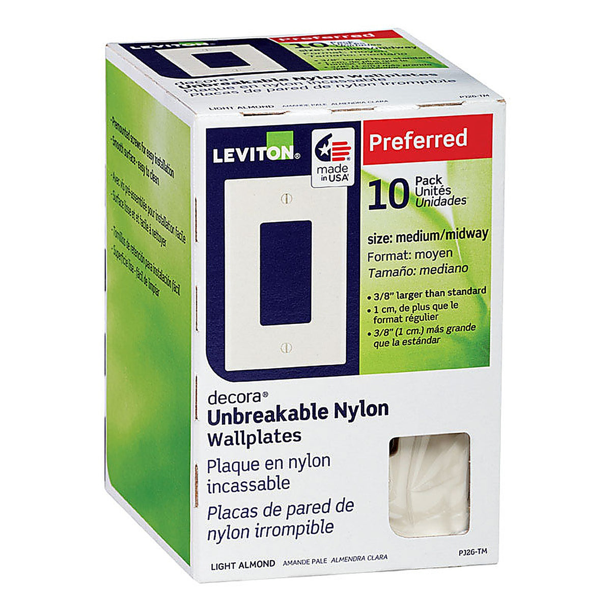 Leviton - PJ26-TM - Decora Almond 1 gang Thermoplastic Nylon Rocker Wall Plate - 10/Pack