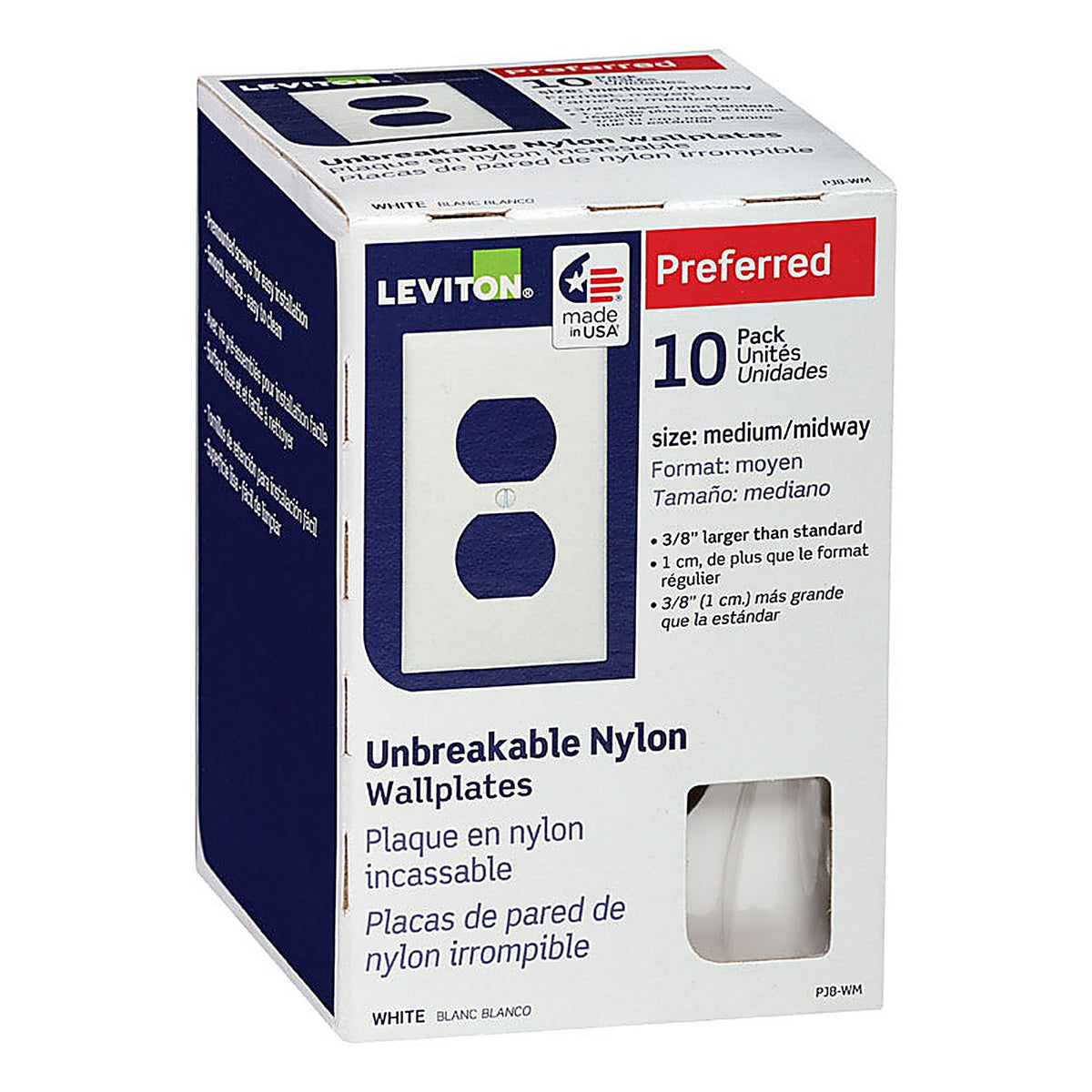 Leviton - PJ8-WM - White 1 gang Thermoplastic Nylon Duplex Outlet Wall Plate - 10/Pack