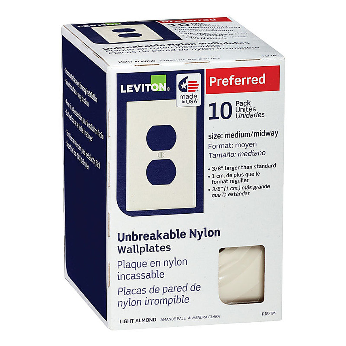 Leviton - PJ8-TM - Almond 1 gang Thermoplastic Nylon Duplex Outlet Wall Plate - 10/Pack