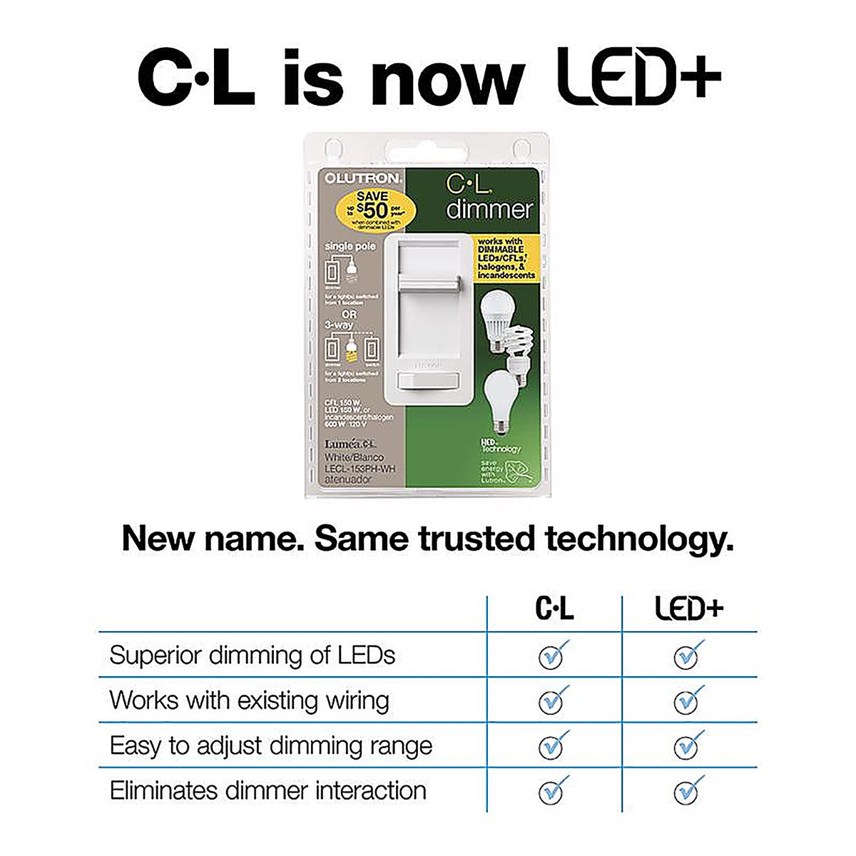 Lutron - LECL-150H-WH - Lumea White 150 watt Slide Dimmer Switch - 1/Pack