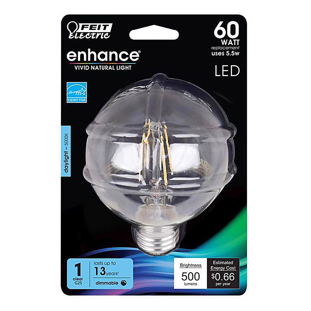 Feit Electric - BPG2560950CAFRP - Enhance G25 E26 (Medium) Filament LED Bulb Daylight 60 W 1 pk