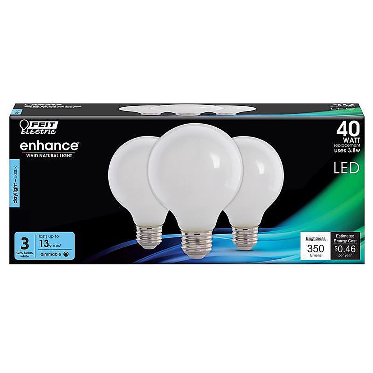 Feit Electric - G2540W950CAFL3R - Enhance G25 E26 (Medium) Filament LED Bulb Daylight 40 W 3 pk