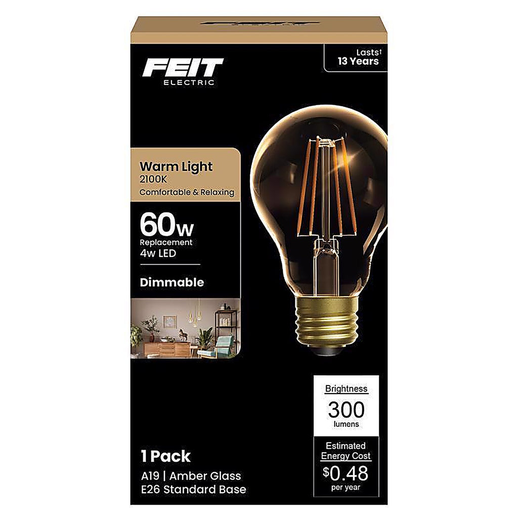 Feit Electric - AT19/VG/LED - A19 E26 (Medium) LED Bulb Amber Soft White 60 W 1 pk