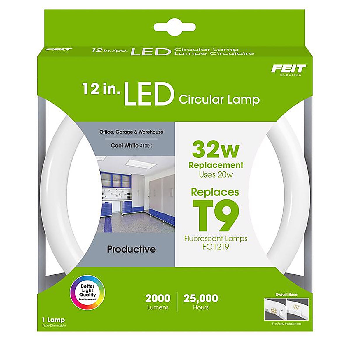 Feit Electric - FC12/840/LED - Plug and Play T8 Cool White G10Q Circular LED Bulb 32 Watt Equivalence 1 pk