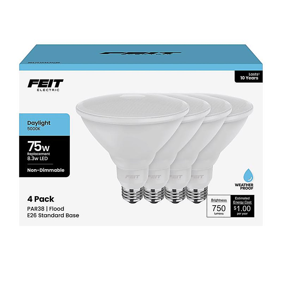 Feit Electric - PAR38950CA10K4P - Enhance PAR38 E26 (Medium) LED Bulb Daylight 75 W 4 pk
