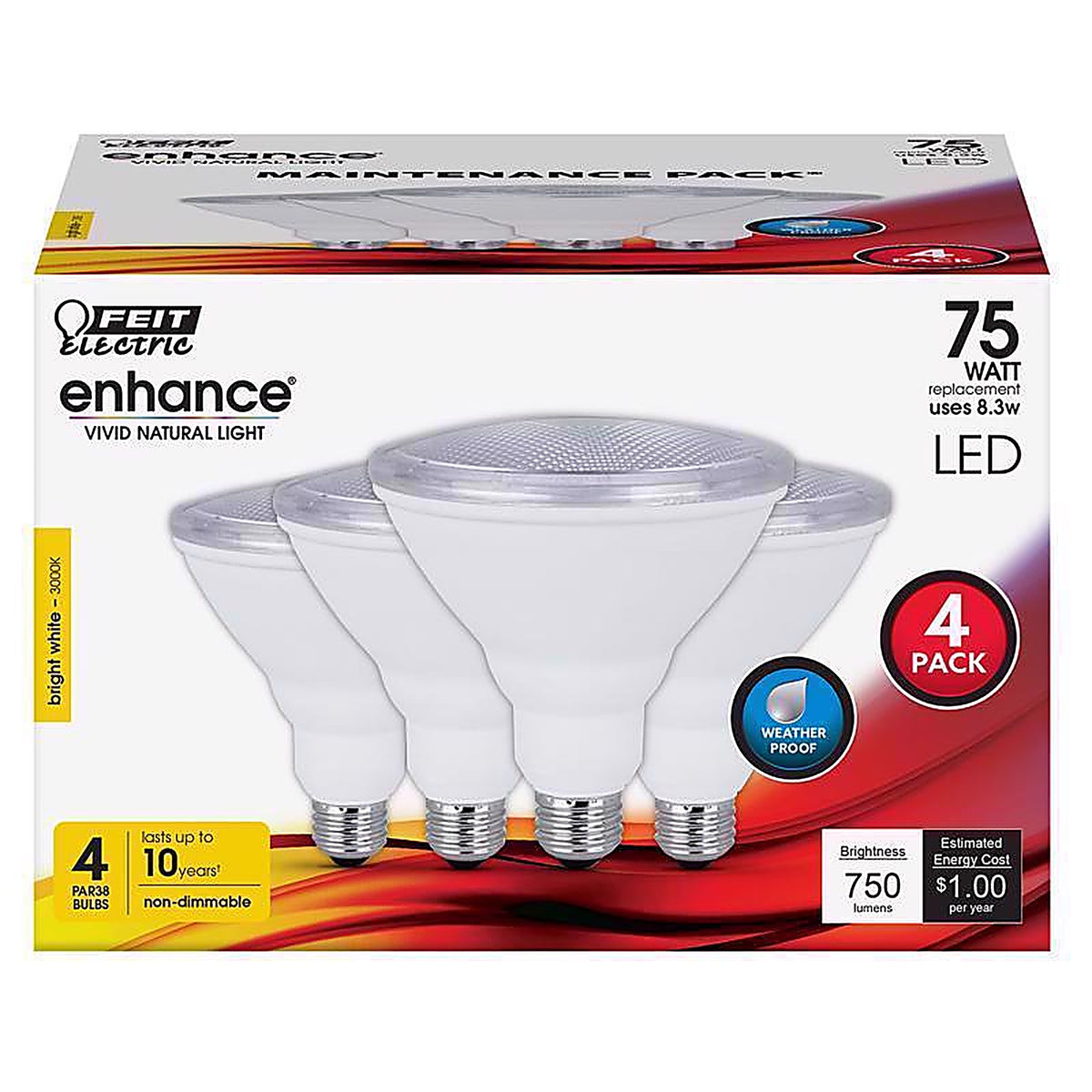 Feit Electric - PAR38930CA4PK - Enhance PAR38 E26 (Medium) LED Bulb Bright White 75 W 4 pk