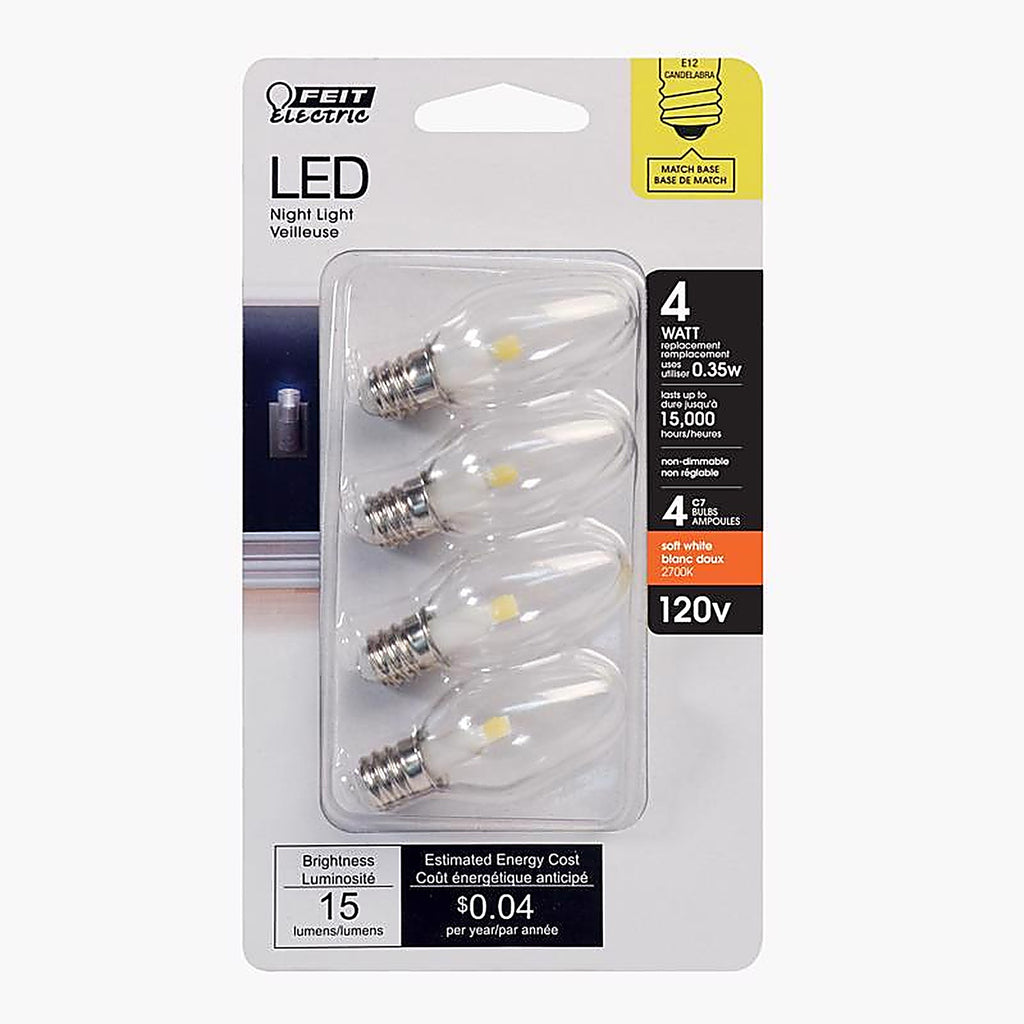 Feit Electric - BP4C7/827/LED/4 - C7 E12 (Candelabra) LED Bulb Soft White 4 W 4 pk