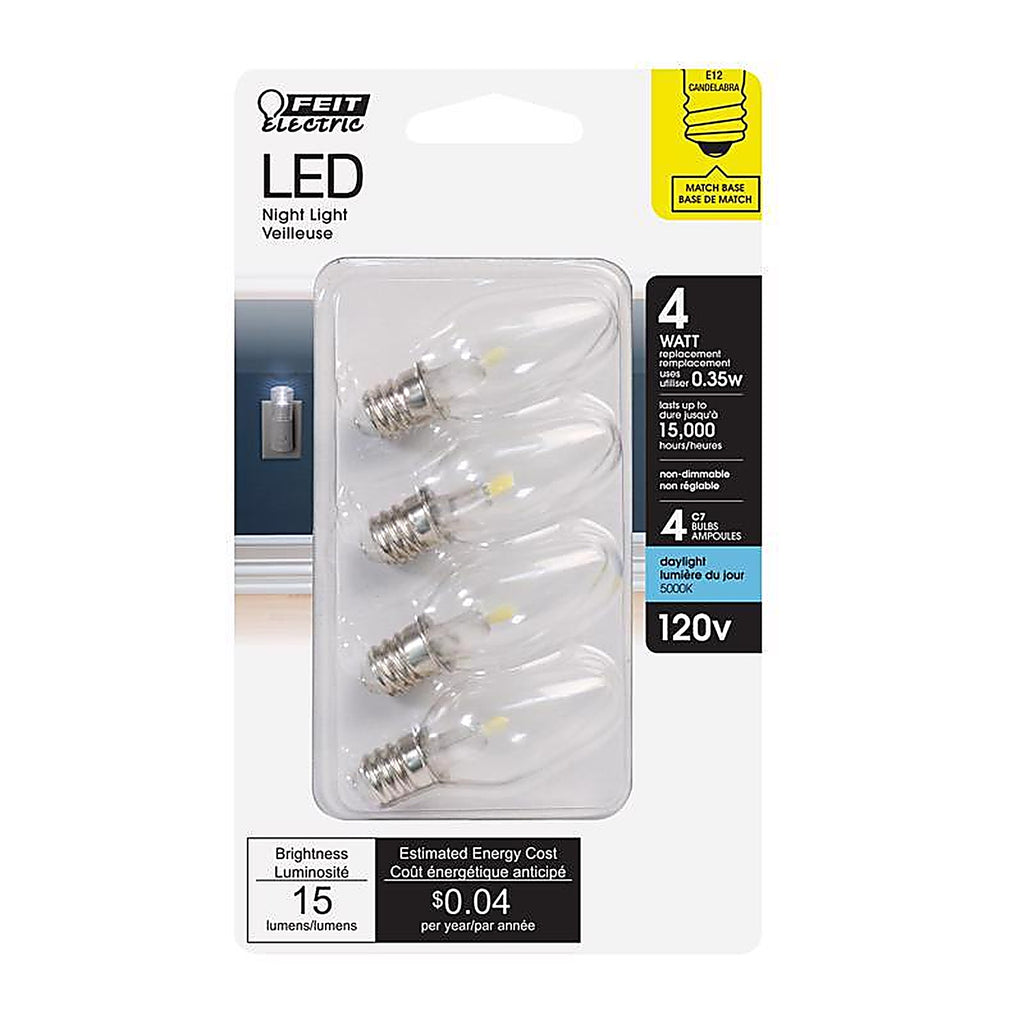 Feit Electric - BP4C7/850/LED/4 - C7 E12 (Candelabra) LED Bulb Daylight 4 W 4 pk