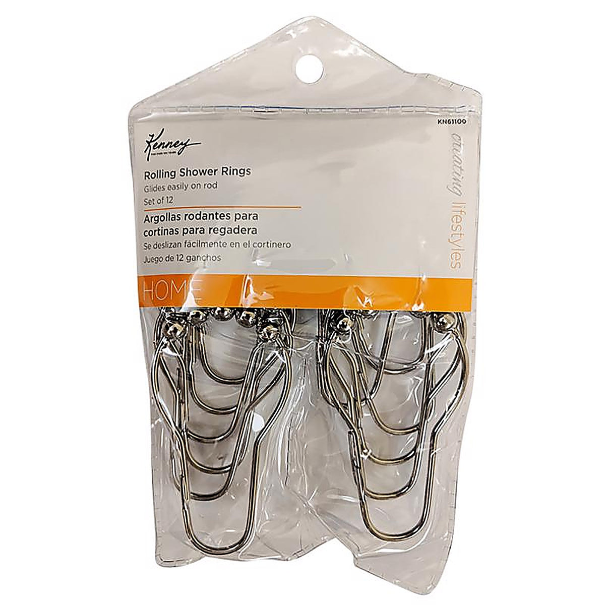 Kenney - KN61100V2 - Chrome Silver Metal Shower Curtain Rings 12 pk