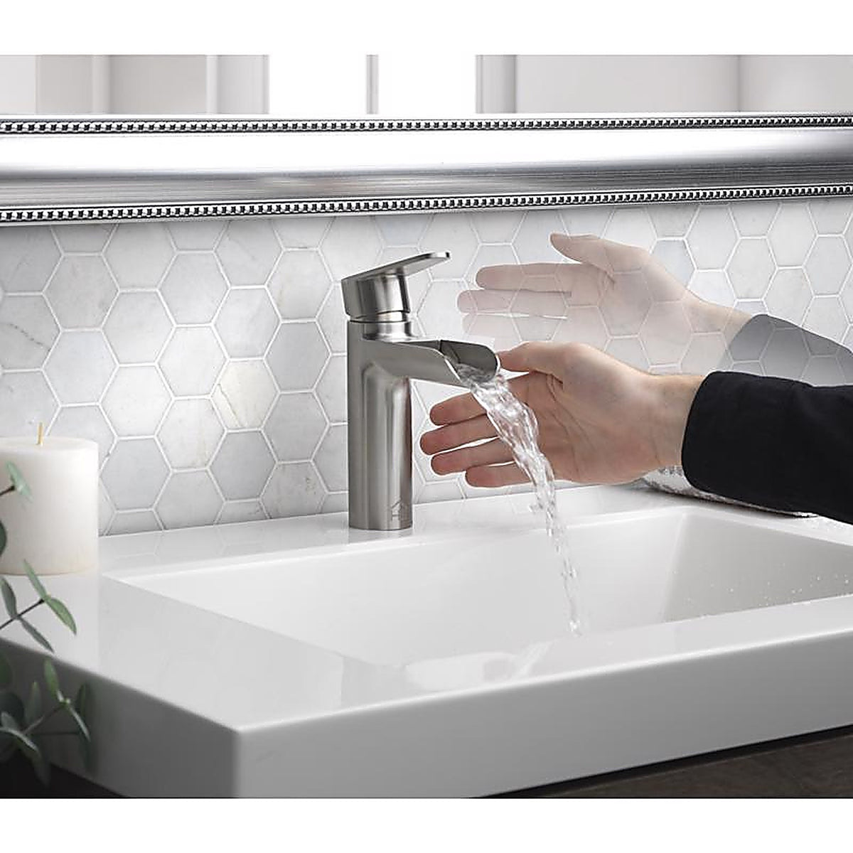 Homewerks - 29-B413S-HW - Waterfall Brushed Nickel Motion Sensing Single-Handle Bathroom Sink Faucet 2 in.