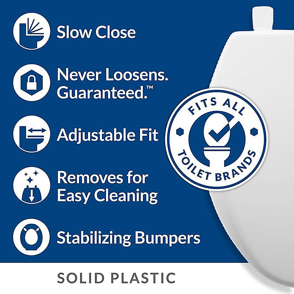 Bemis - 187SLOW-000 - Mayfair Slow Close Elongated White Plastic Toilet Seat