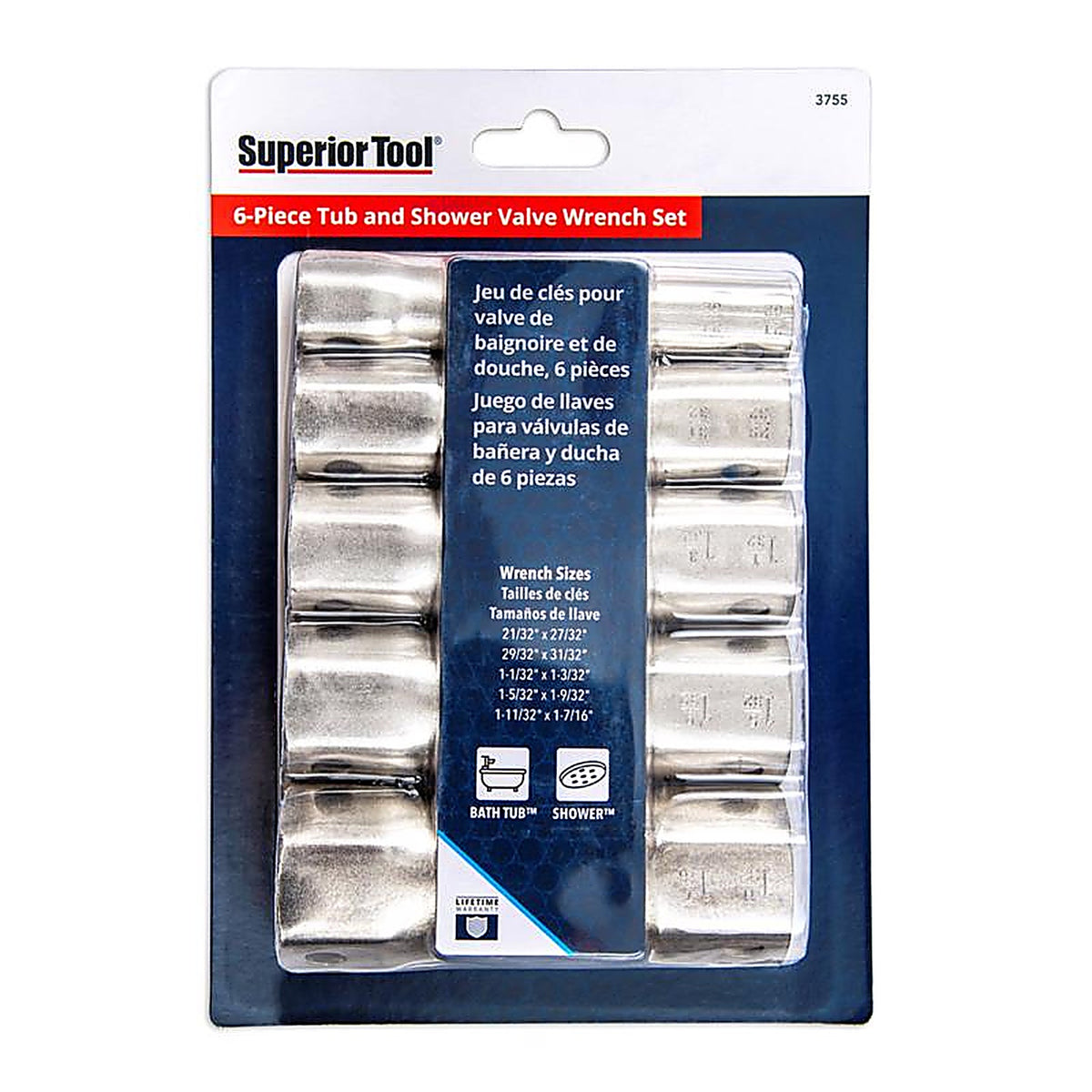 Superior Tool - 3755 - Shower Valve Socket Wrench Set Silver 6 pc