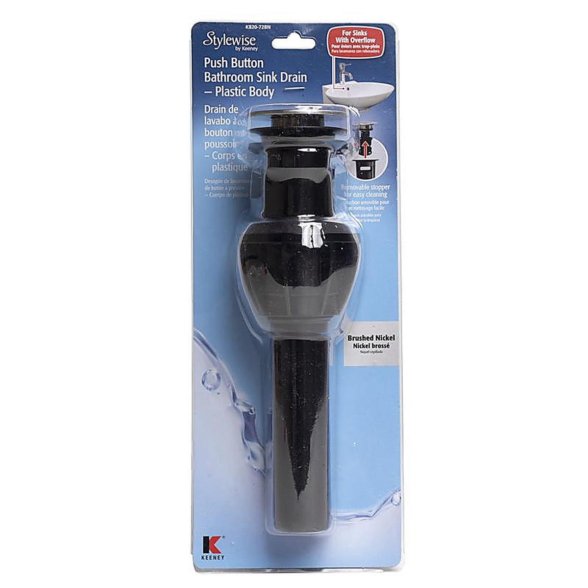 Keeney - K820-72BN - 1-1/4 in. Brushed Nickel Plastic Push Button Drain with Overflow