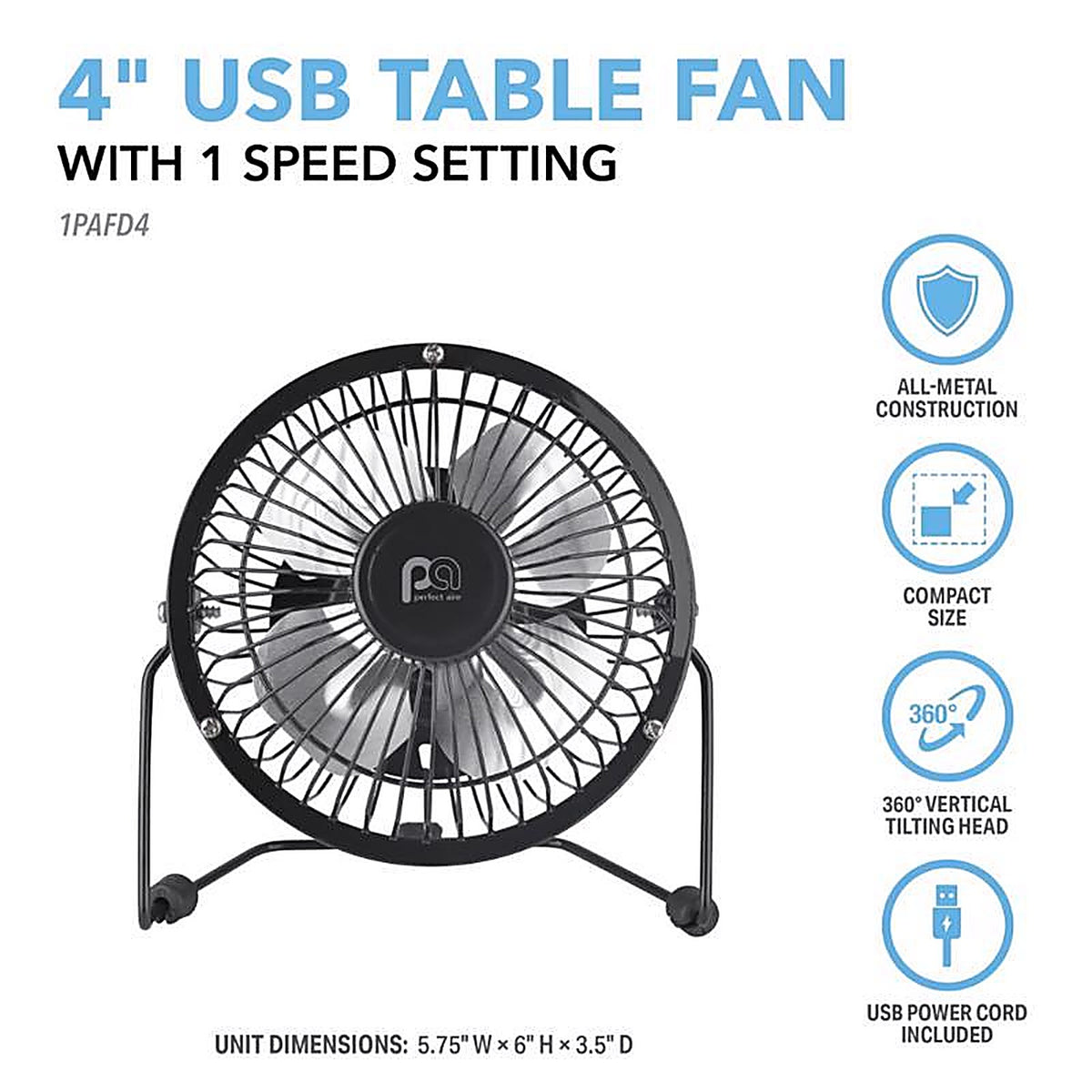 Perfect Aire - 1PAFD4 - 6 in. H X 4 in. D 1 speed Table Fan