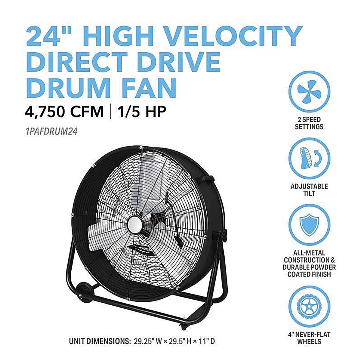 Perfect Aire - 1PAFDRUM24 - 29.75 in. H X 24 in. D Drum Fan