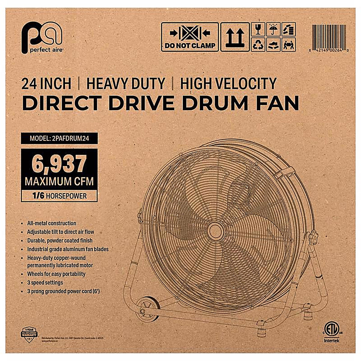 Perfect Aire - 1PAFDRUM24 - 29.75 in. H X 24 in. D Drum Fan