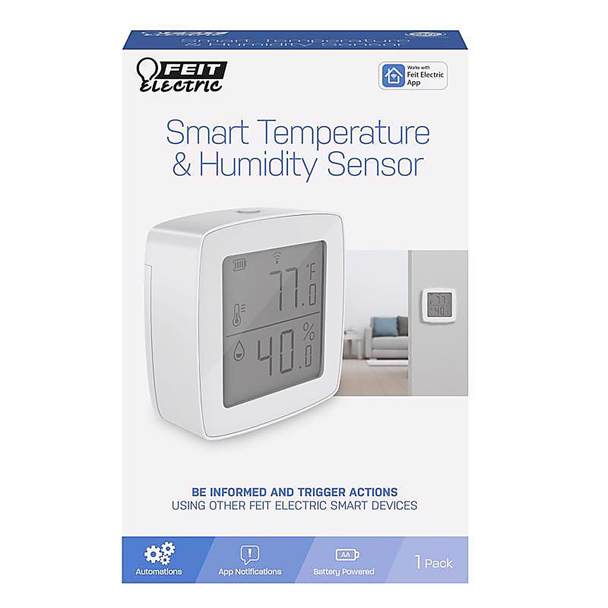 Feit Electric - TEMP/WIFI - Built In WiFi Heating and Cooling Push Buttons Temperature & Humidity Sensor